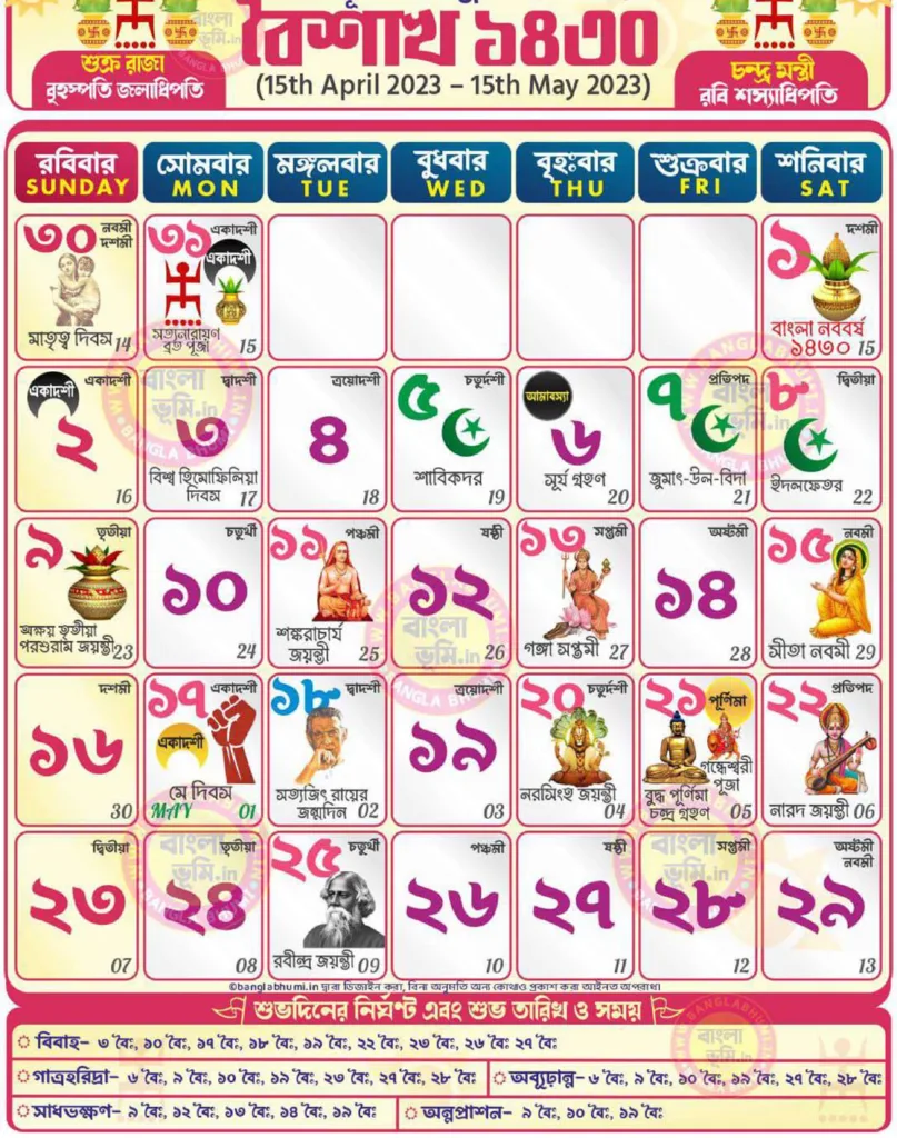 Bengali Calendar 2023 April