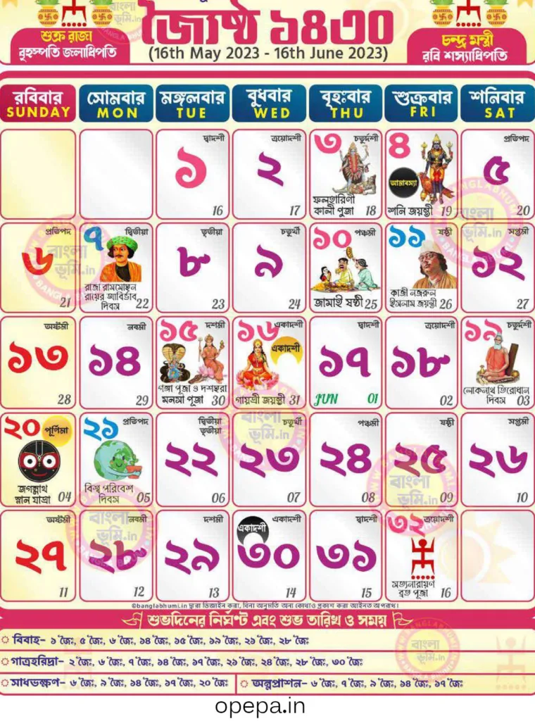 Bengali Calendar may 2023