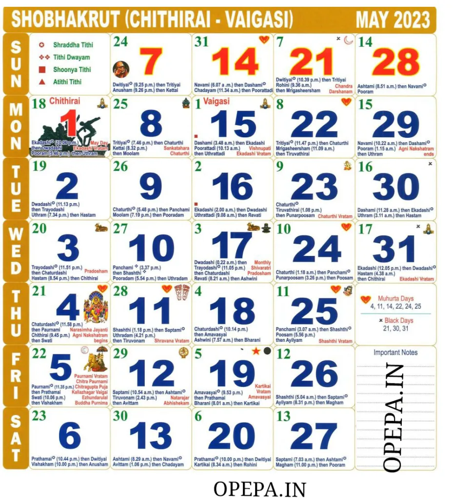 Tamil Calendar May 2023