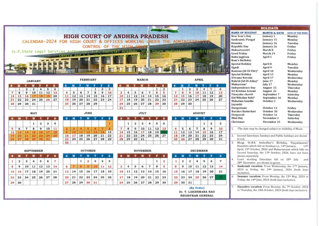 Andhra Pradesh Govt Calendar 2024 AP Public Holidays For The Year of
